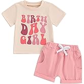 Kayotuas Toddler Baby Girl Birthday Outfit Birthday Girl Shirt and Elastic Shorts Set Cute Summer Clothes Smash Cake Outfits