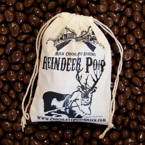 Chocolate Reindeer Poop (Milk Chocolate Covered Raisins) in Vintage Cotton Bag - Stocking Stuffer