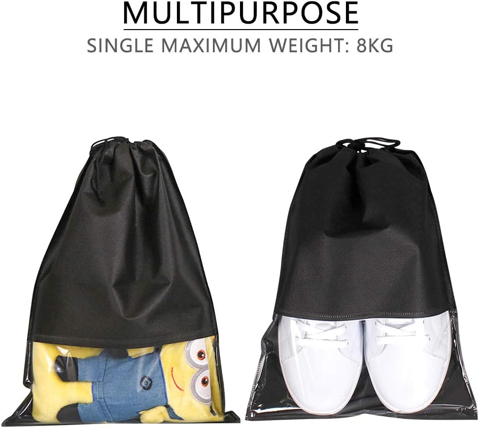  | BUYGOO 12PCS Travel Shoe Bags Waterproof Non-Woven Storage With Rope for Men and Women Large Shoes Pouch Packing Organizers - 17.3" X 12.6" (Black) | Shoe Bags