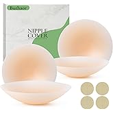 Buthaor 2 Pairs Silicone Nipple Covers for Women Reusable Adhesive Pasties - Invisible Waterproof Seamless Sticky Bra Nude