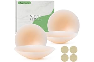 Buthaor 2 Pairs Silicone Nipple Covers for Women Reusable Adhesive Pasties - Invisible Waterproof Seamless Sticky Bra Nude