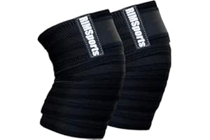 RIMSports Knee wraps for Weightlifting, Powerlifting, Leg Press, Cross Training and Squats, Compression and Elastic Support Knee Straps for Men and Women, Knee Wrap Pair with Hook and Loop Closure