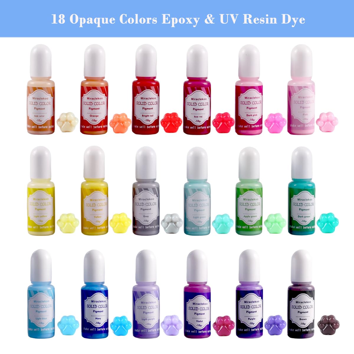Miraclekoo 18 Colors Epoxy Resin Pigment Opaque Liquid UV Resin Dye Colorant, 0.35oz Each