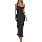 2025 Satin One Shoulder Maxi Dress for Women Summer Silk Formal Elegant Backless Ruffle Sleeveless Wedding Guest Dresses