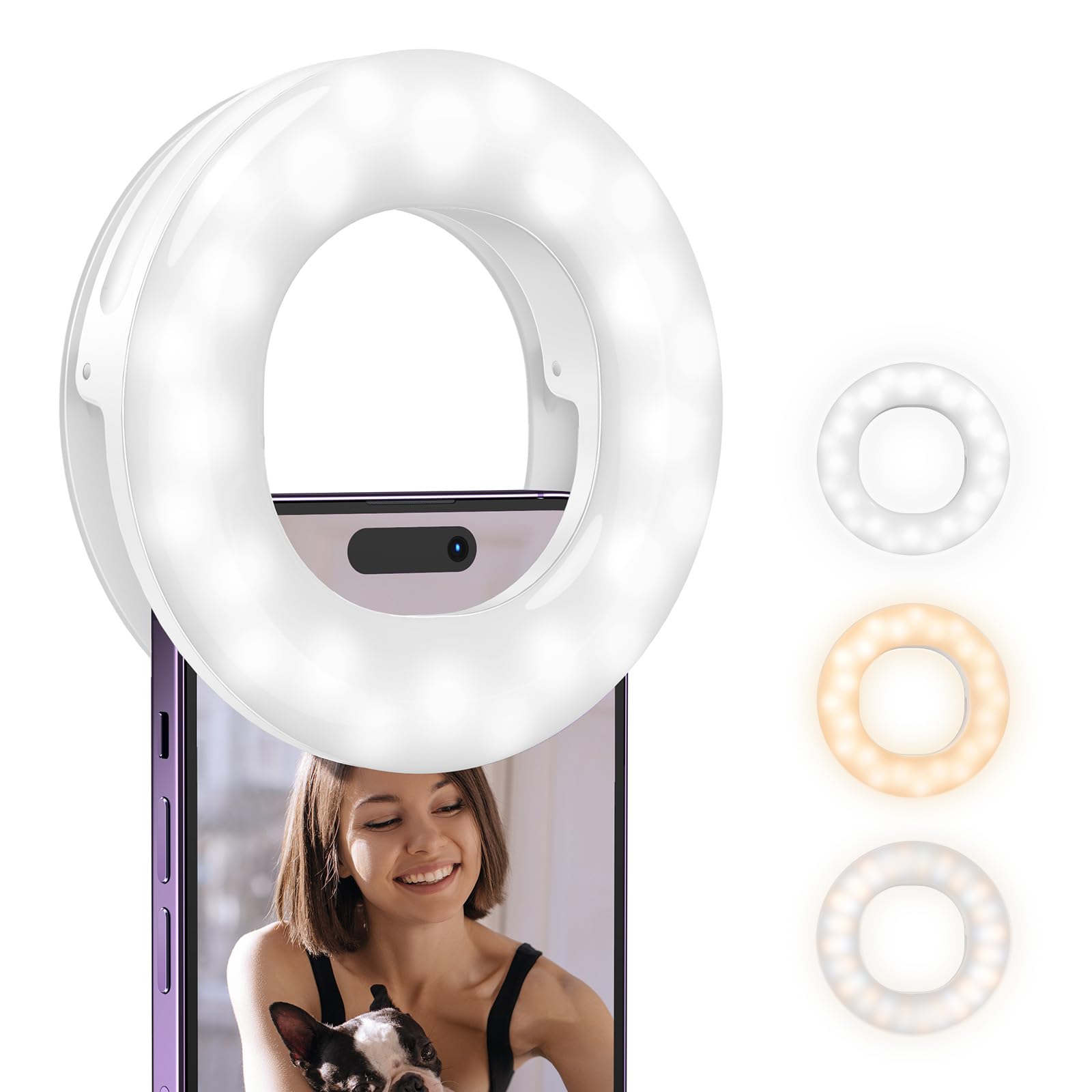 Photo 1 of ATUMTEK Selfie Ring Light for Phone with 3 Light Temperatures, Portable Rechargeable Clip-on Ring Light with 48 LEDs for Mobile, Laptop, Zoom Meeting, Makes up, Video Calls, Streaming, Selfies