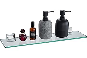 KOKOSIRI Wall Shelves Floating Bathroom Glass Shelf for Kitchen Storage, 20'' x 5.6'' Tempered Glass Wall Mounted Polished St