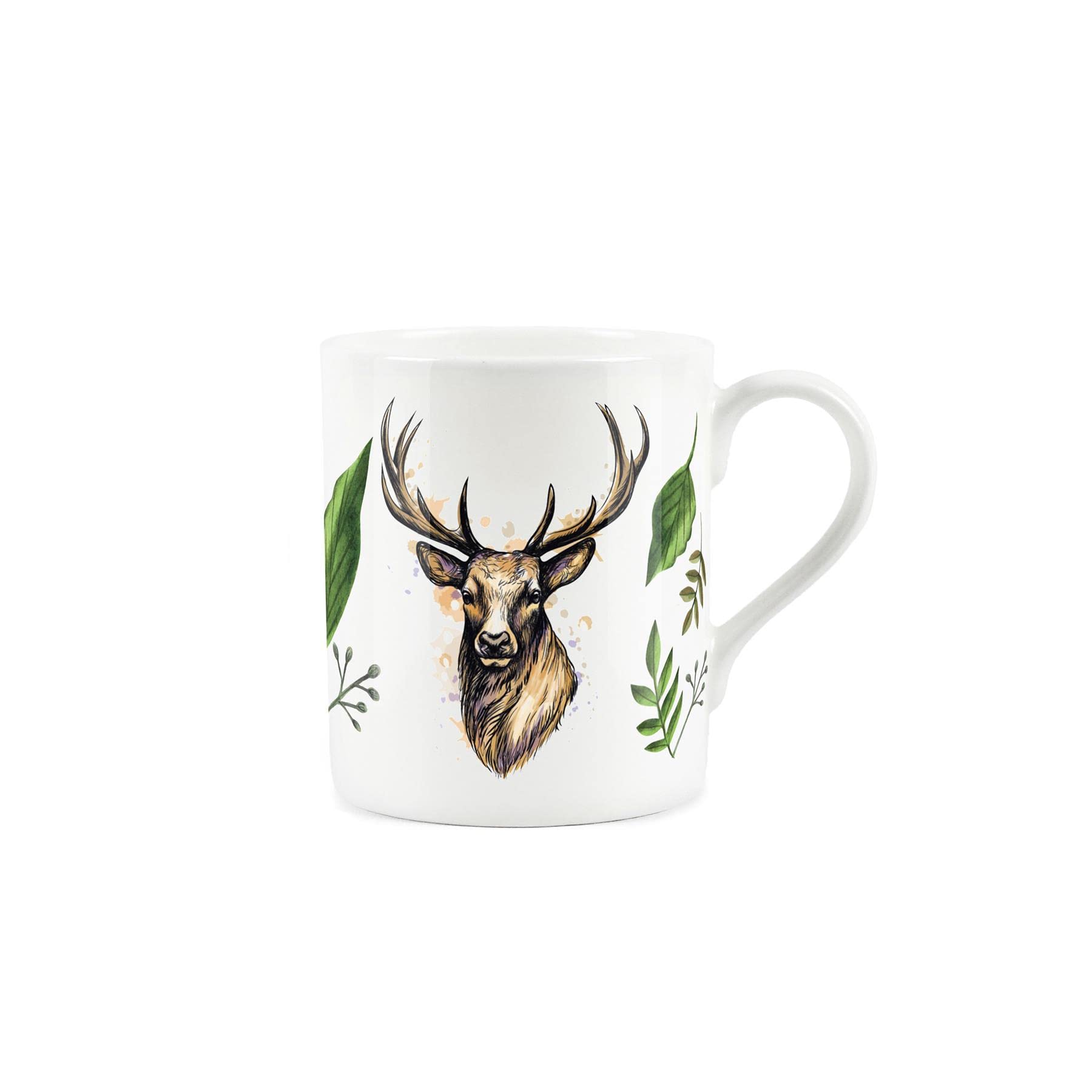 Purely Home Majestic Stag Mug - Small Fine Bone China White Deer Mug Coffee/Tea Present Gift