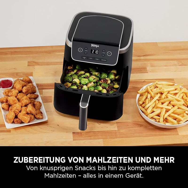 PRO Air Fryer Heißluftfritteuse, 4,7L Airfryer, Einzelkorb-Heißluftfritteuse, 4-in-1, für 1-2 Portionen, Digital, Kochen aus dem Gefrorenen, Antihaft-Schublade & Crisper Korb, Schwarz AF140EU — Foto 4 von 8