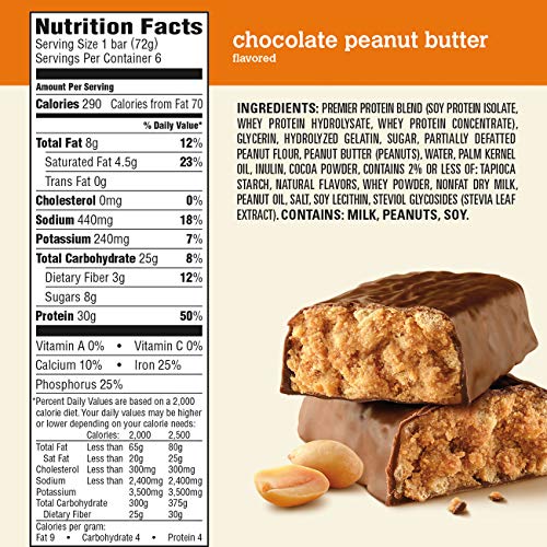 Premier Protein Nutrition Bar, Chocolate Peanut Butter, 30g Protein, 2.