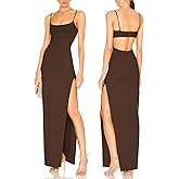 JLCNCUE Women's Sexy Backless Spaghetti Straps Square Neck Maxi Dress Thigh High Slit Bodycon Cocktail Party Dress 211