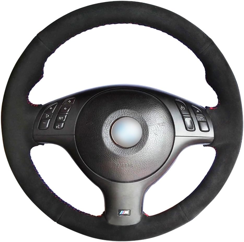 Loncky Black Genuine Leather Auto Custom Steering Wheel Covers for BMW E46 E39 330i 330Ci 525i 530i 540i M3 2001 2012 2003 Accessories
