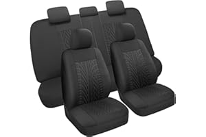 VarCozy Car Seat Covers Full Set, Front & Split Rear Bench for Car, Universal Cloth SUV, Sedan, Van, Automotive Interior Covers, Airbag Compatible, Black (VC-01-B5)