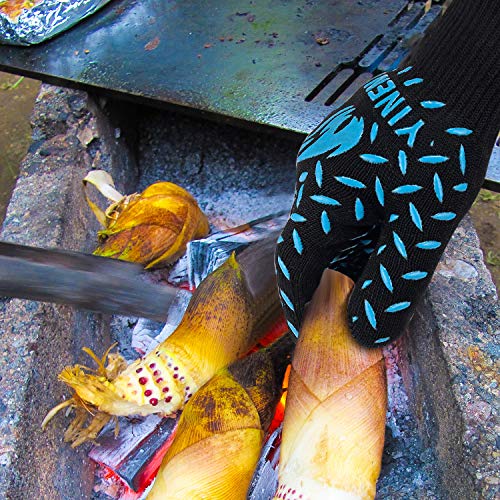 YINENN BBQ Grill Gloves with 932°F Heat Resistance and Insulated Silicone for Barbecue with Grilling,Smoker,Cooking and Oven,Baking,Fireplace,Frying and Kitchen-1 Pairs (13.5''XL)-Blue