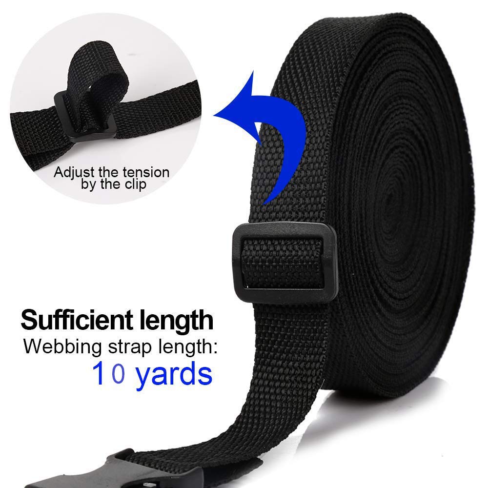 Buckles Strap Set, YGDZ 10 Yards 1 Inch Nylon Webbing Strap with 20 Set Side Release Plastic Buckles for Luggage Strap Backpack Repairing, Black