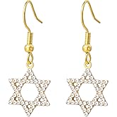 PDOUSELF Exquisite Star of David Dangle Hook Earrings with Rhinestone for Women Stainless Steel Jewish Star Earrings for Women Jewish Gifts Jewelry