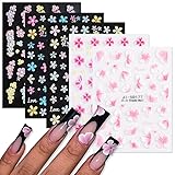 Flower Nail Art Stickers Decals 5 Sheets Pink White