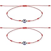 2 Pcs Evil Eye Bracelets for Women Men 7 Knot of Protection Bracelet Adjustable Red String Bracelets with Gold Beads Handmade Braided Eveil Eye Bracelet Jewelry for Women Men Family Friends Gifts