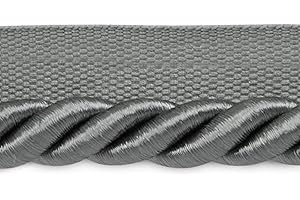 EXPO INTERNATIONAL Trims by The Yard Hilda 3/8" Twisted Lip Cord Trim, Versatile Trim for DIY Crafts, Picture Frames, Home Decor, and Fashion Items, 20-Yard Cut, Pewter