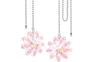 LÈFERS LEFERS Ceiling Fan Pull Chain, 2 Pieces 1.8" Crystal Glass Flower Pendants with 24" Ceiling Fan Chain Extender and Connector (Pink)