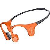 mojawa Aerra Bone Conduction Sport Headphones, IP67 Waterproof Workout Earphones, Open-Ear, Wireless Bluetooth with Mic, Secure and Comfortable for Running and Cycling, Orange and Black