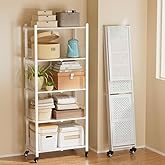 KWRRI 5-Tier Folding Shelves with Wheels, 1100LBS Heavy Duty Metal Foldable Shelving Unit, No Assembly Collapsible Storage Rack Organizer for Garage, Kitchen, Pantry, Basement, Gym - White