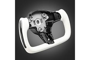 ZIMABLUE Yoke Steering Wheel Personalized Yoke Steering Wheel, Nappa Leather with Side Glossy Carbon Fiber without Front Trim for Tesla Model 3-Y 2017-2023 (White Leather, with Heating)