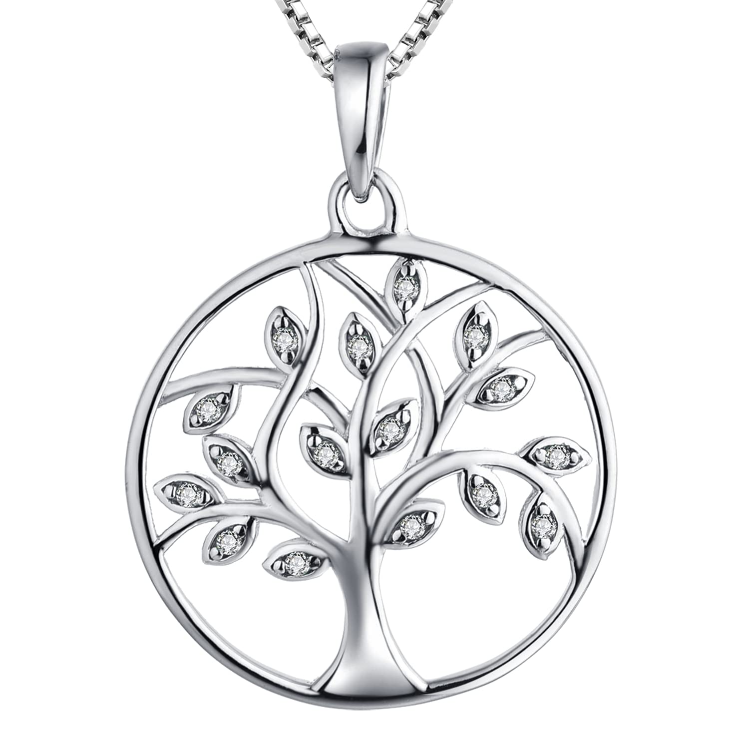 YL Tree of Life Necklace 925 Sterling Silver cut April Birstone White Cubic Zirconia Family Tree Pendant Necklace for Women — image 1