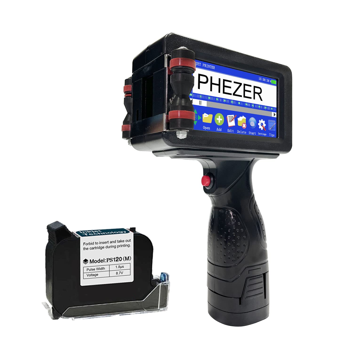 Phezer Portable P16-1 Handheld Inkjet Printer, Printing Height (0.08-1 Inch) with 4.3