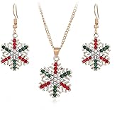 Snowflake Earrings Necklaces Set for Women Colorful Rhinestone Christmas Necklaces Earrings Sparkly Crystal Cubic Zirconia Earring Necklace Vintage Winter Flower Earring Necklace Set Xmas Holiday Jewelry