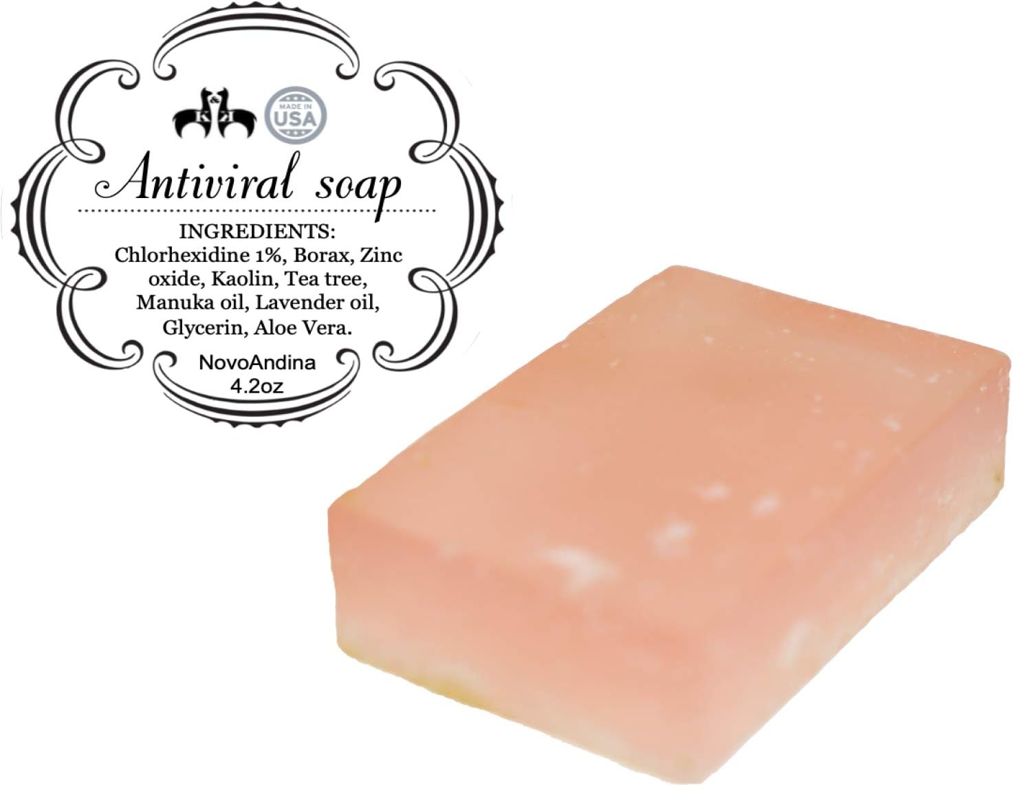 Antiviral Soap Bar (4.2oz) - 1.2% of Chlorhexidine Gluconate, Zink Oxide, Borax and other ingredients for a decent hands' protection - Limited Stock