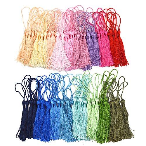 200 Pcs 13cm/5 Inch Silky Handmade Soft Craft Mini Tassels with Loops for Jewelry Making, DIY Projects, Bookmarks, 25 Colors, 8 Pcs of Each