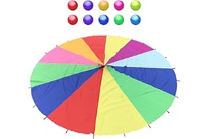 Generic Rainbow Parachute | 6 Feet Parachute with 10 Balls for Kids | Multicolored Parachute for Tent Cooperative Games Birth