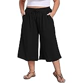 LIGHTBACK Women's Plus Size Wide Leg Capri Pants Loose Lounge Cropped Culottes Summer Casual Palazzo Pants with Pockets