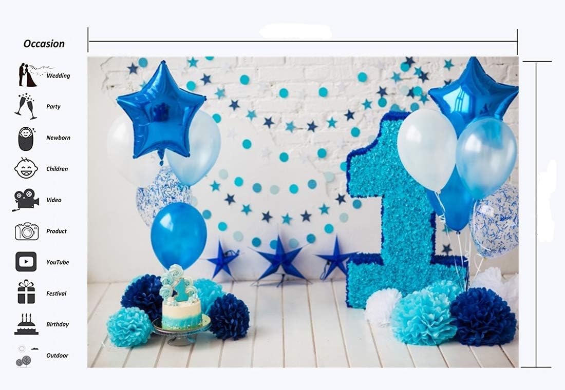 Haosphoto 5X3FT Boys Birthday Cake Smash Backdrop for Photography Boys 1st Birthday Backdrop Balloon Paper Flowers Background for Newborn Baby Shower Girls Kids Birthday Photo Studio Prop Vinyl HS175 - Image 4