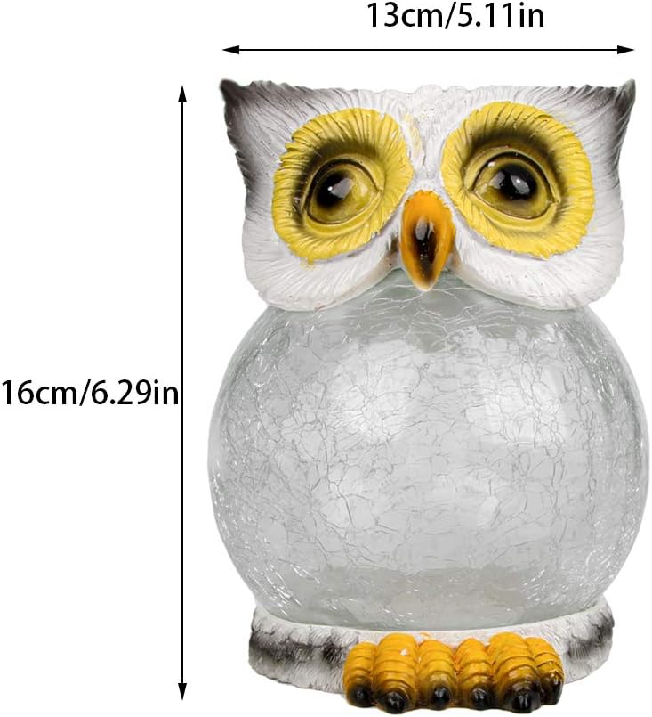 Trivol Garden Statue Owl Figurine Reinforced Resin-Glass Statue with Solar Powered LED Lights for Patio Yard Art Decor Lawn Ornaments Outdoor Decorations, 5.1 x 6.3 Inch - White : Garden & Outdoor