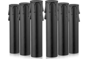 QC Drip Candle Socket Covers - Set of 6, Chandelier Candelabra Base, 4 inch Tall Black Plastic Candle Slip Over Sleeves