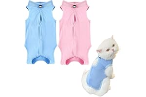 Pet Recovery Suit for Female Cats After Surgery 2 Pack – M Size, Blue & Pink Soft Breathable Recovery Onesie, Abdominal Prote