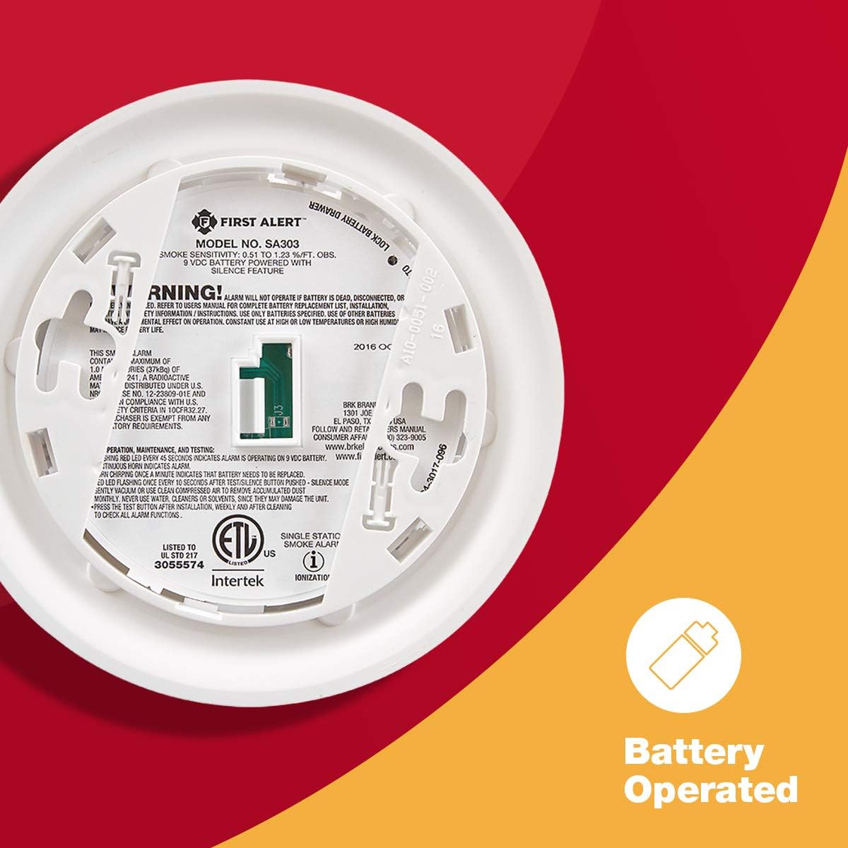 First Alert Battery Powered Smoke Alarm with Silence Button, SA303CN3 - Smoke Detectors - 