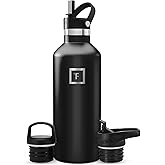 IRON °FLASK Camping & Hiking Hydration Flask with Straw, BPA-Free Insulated Stainless Steel Sports Water Bottle - 32 oz Midnight Black