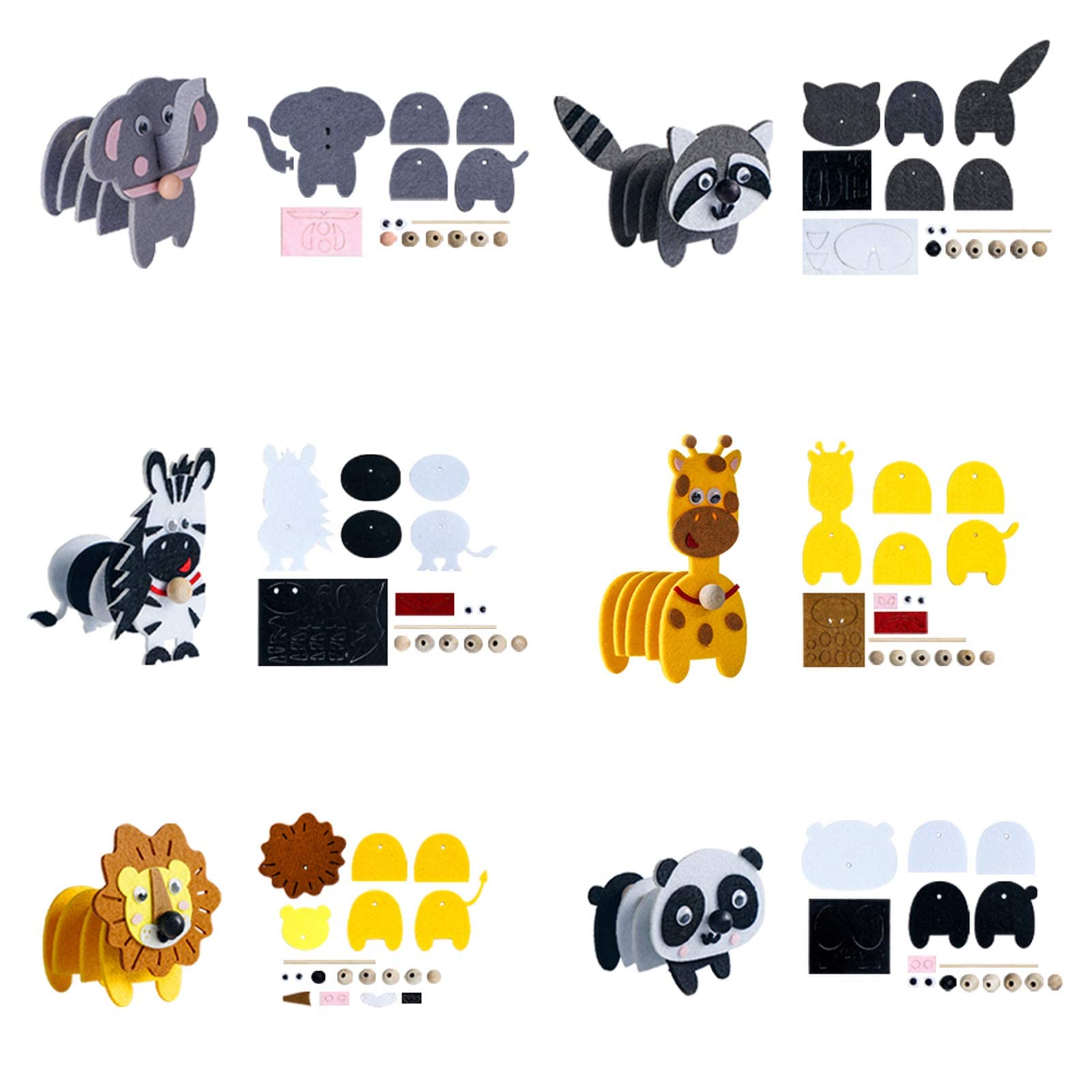 Animals Craft Kit - Educational Toys for Kids, Felt Craft Kit Including 6 Wild Friends, Elephant Zebra Panda Lion Raccoon Giraffe, DIY Activity Birthday Gifts for Boys & Girls Ages 3 4 5 6 and Up