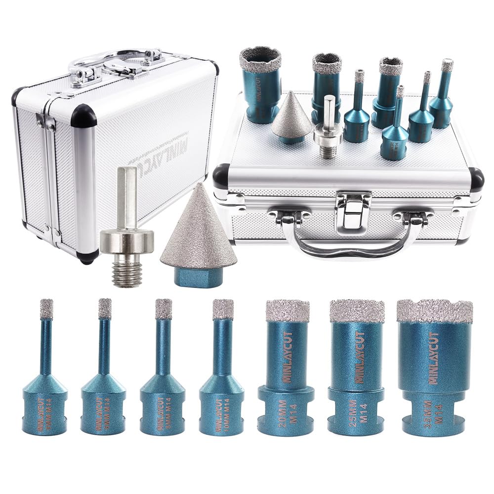 MINLAYCUT Diamond Core Drill Bits Set - (6/6/8/10/20/25/35mm+35B+Hex) Tile Hole Saw Kit 9pcs for Porcelain Ceramic Tile Granite Marble