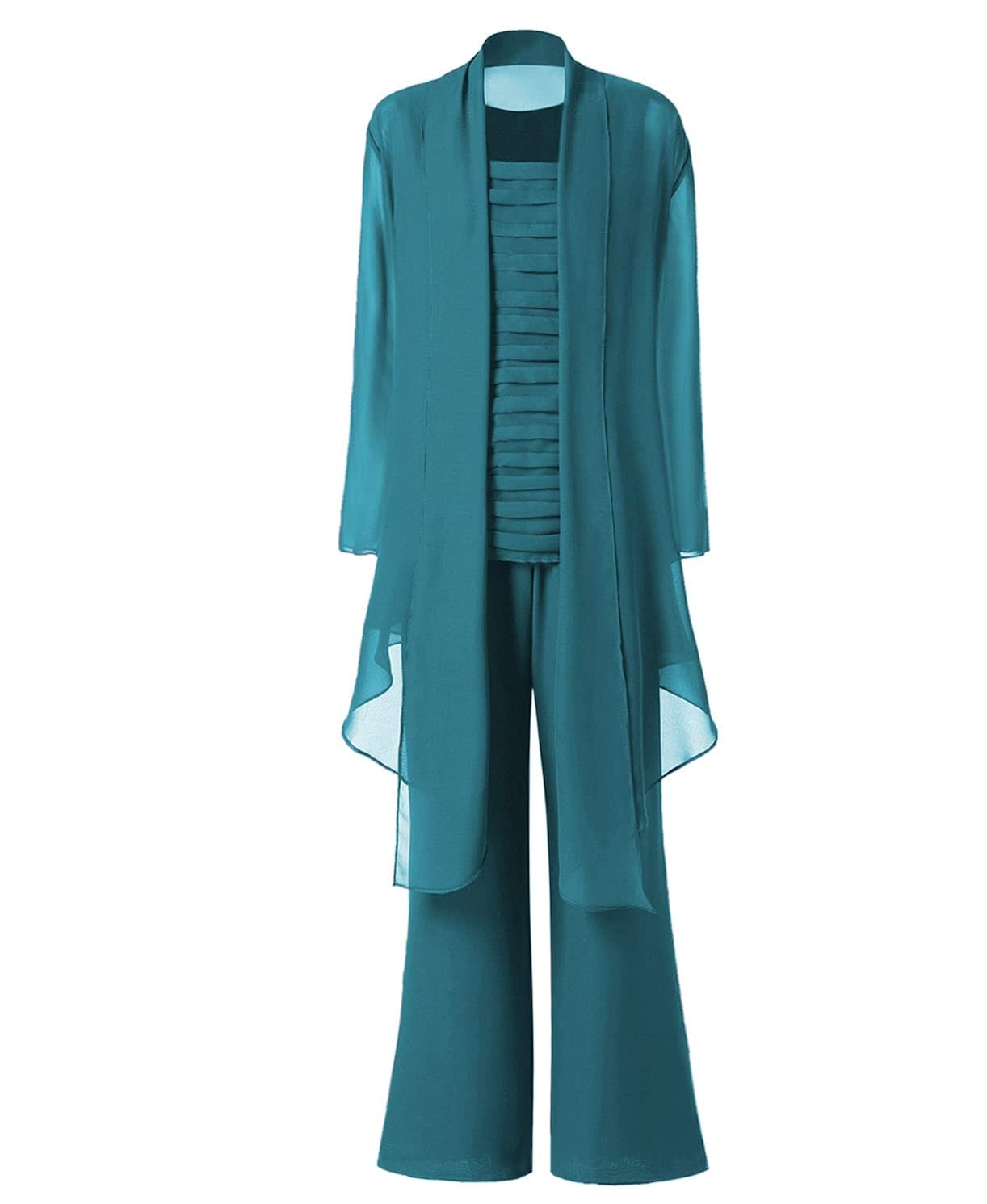 Women Pleat Chiffon Mother of The Bride Formal Dress Pant Suits with