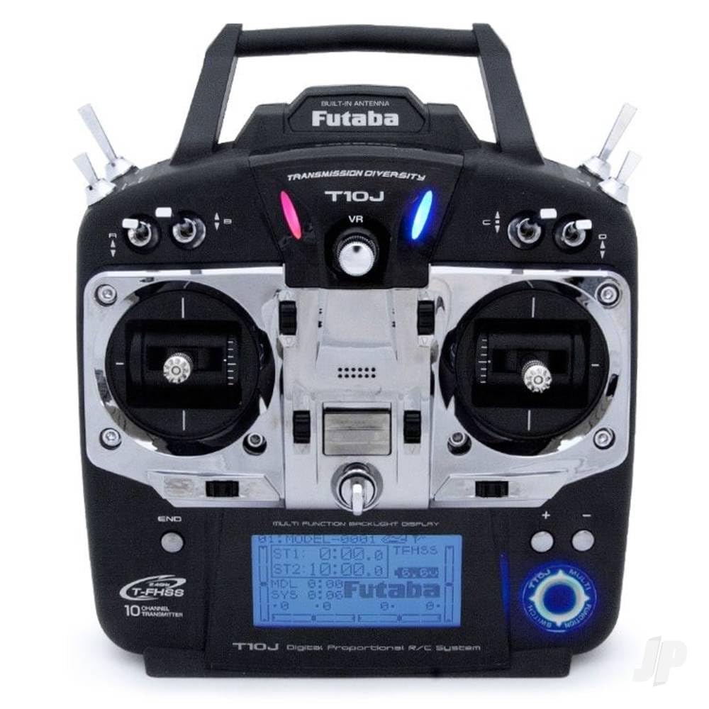 Futaba T10J 10-channel transmitter with backlit display and control sticks