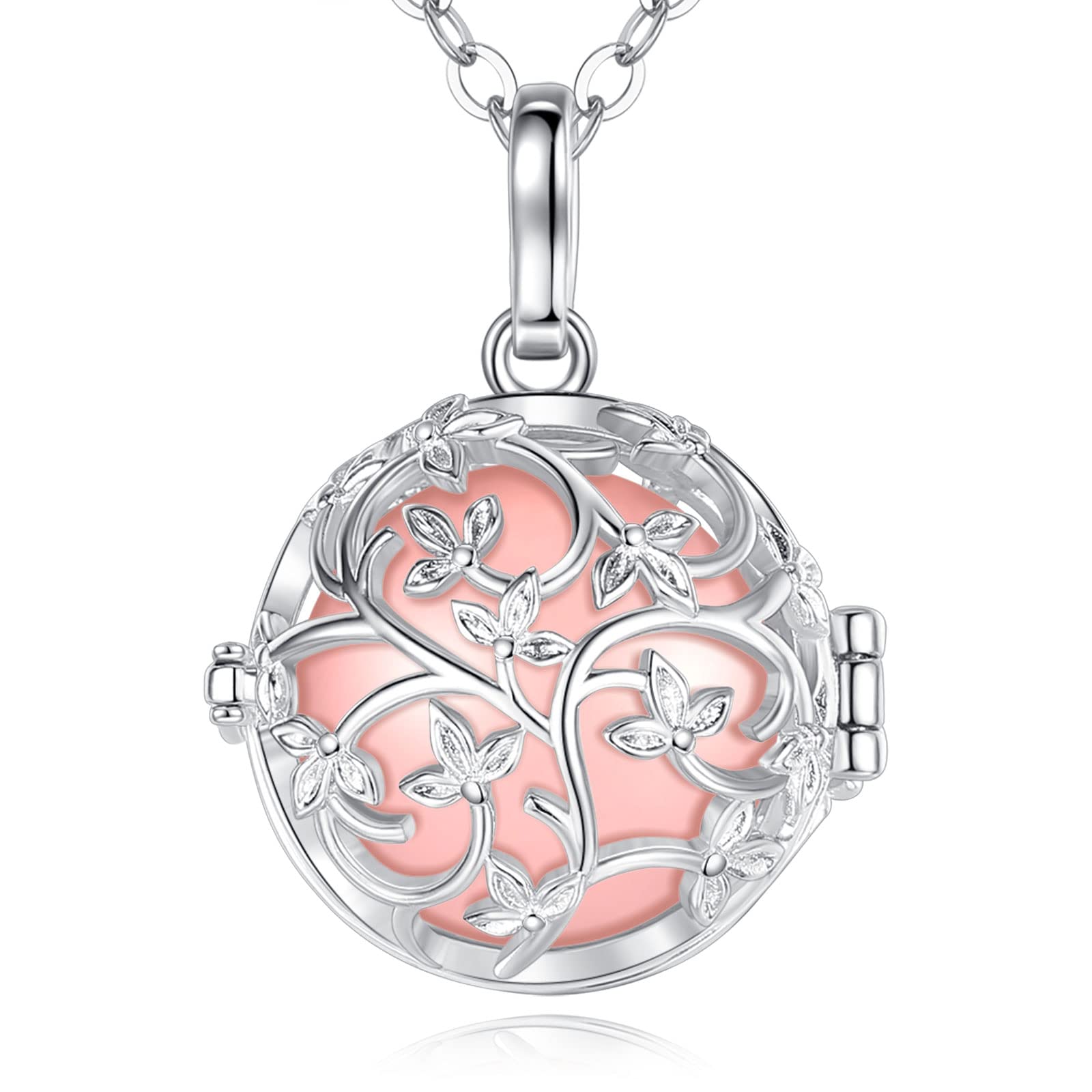EUDORA Harmony Ball Women Angel Caller Pregnancy Necklace for Women, Mexico Bola Tree of Life Necklaces Music Chime Wishing Bell Jewellry Gift for Mother Girls, 45inch + 30inch Chain