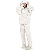 Yimoon Women's Fuzzy Pajamas Sets Hooded Bear Ear Fleece Loungewear Warm Soft Cozy Fluffy 2 Piece Outfits