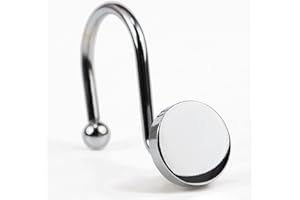 POPKOZZI Chrome Shower Curtain Hooks Rings: Silver Round Button Design Heavy Metal Shower Curtain Rings for Bathroom - Modern Simple Decorative Shower Curtain Hangers for Shower Rod - Set of 12