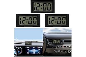 Sandfren 3PCS Mini Car Dashboard Digital Clocks, Small Self-Adhesive Bracket Vehicle Air Vent Electronic Watch with Clear LCD Screen Time & Day Display, Automotive Clock, Universal Fit (Black)