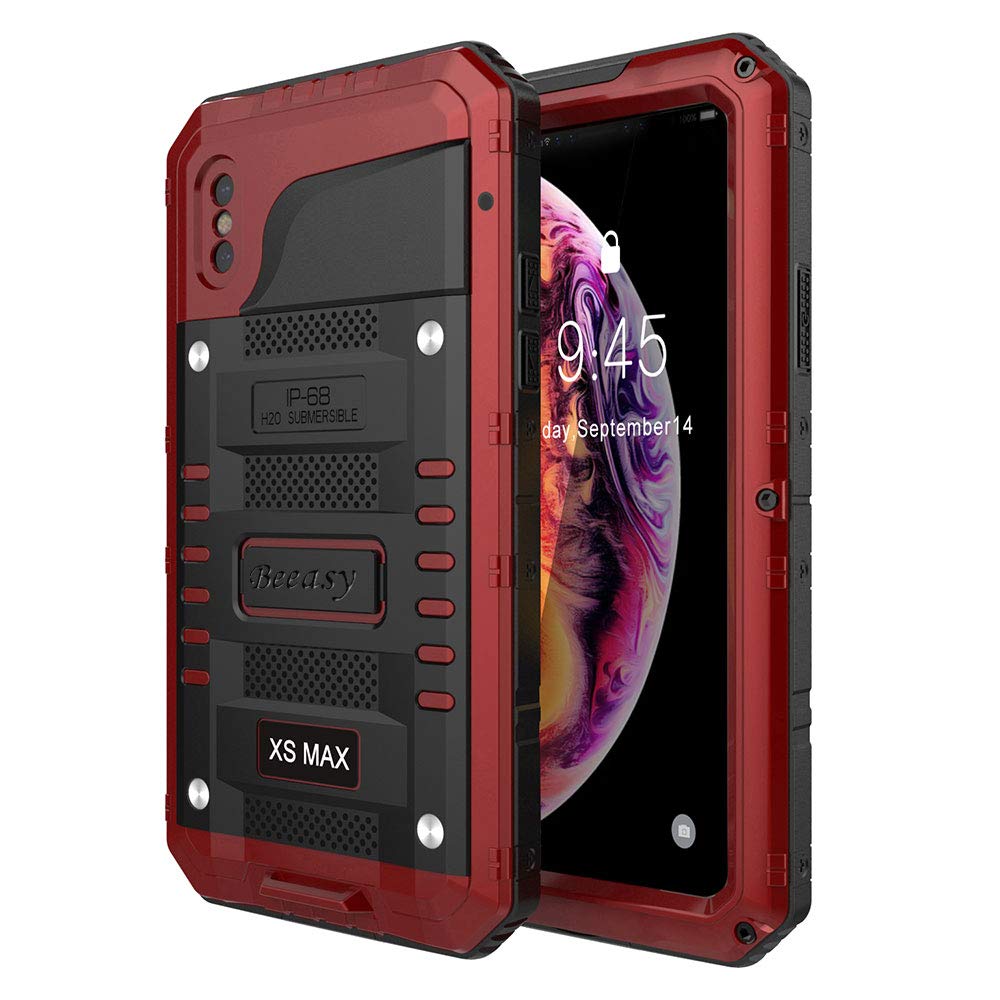 Beeasy Case for iPhone XS Max,Tough Waterproof Heavy Duty Metal Defender Cover with Built-in Screen Military Grade Protective,Drop Proof Shockproof Rugged Hybrid Outdoor Sport Protection,Red — image 1