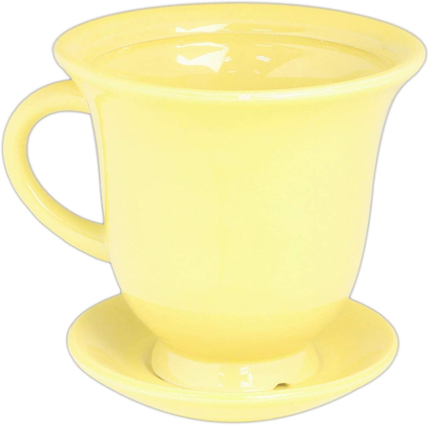 Bright Yellow Ceramic Mug with Attached Saucer Kitchen