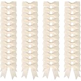 Meseey 50 Pcs 3 Inches Antique White Grosgrain Ribbon Twist Tie Bows Pretied Bows Premade Craft Bows for Treat Bags Gift Wrapping Basket Wedding Baby Shower Brithday Valentine's Day Christmas Party